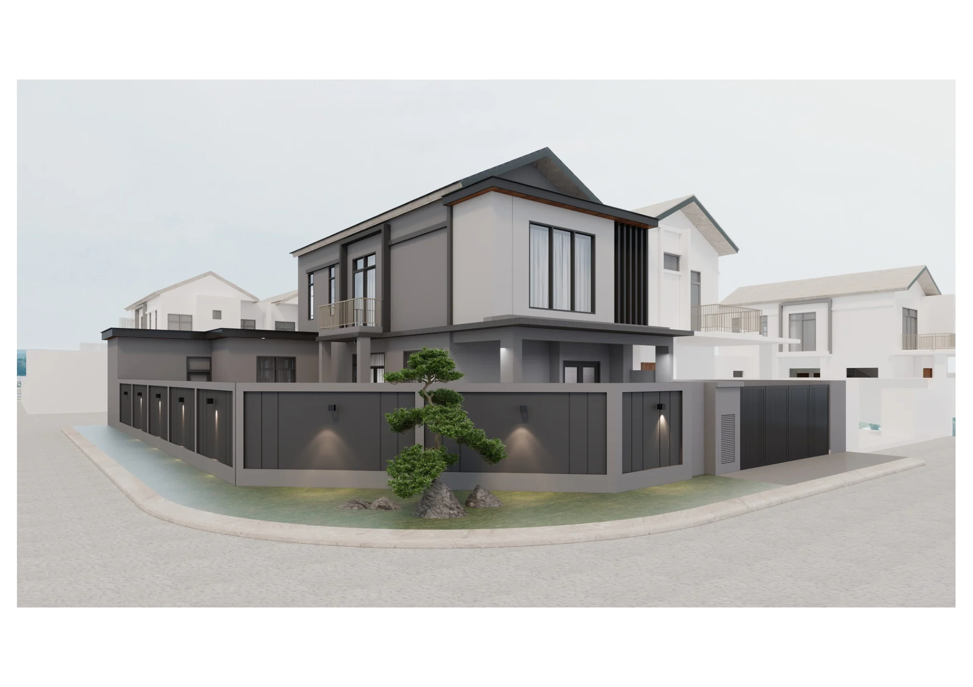 April Exterior Study — corner street exterior perspective