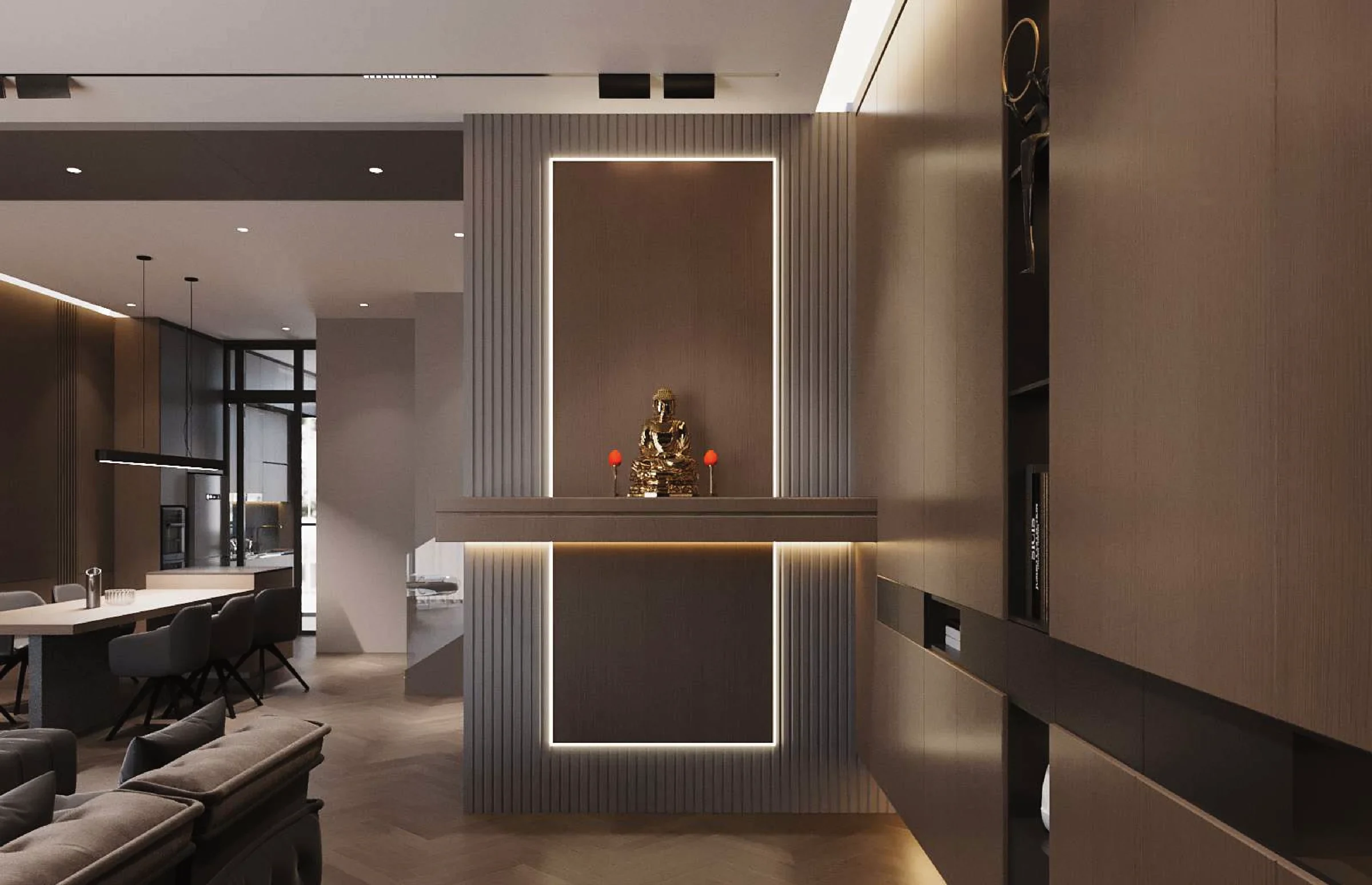 Aurora Sentral — living room shrine and open-plan view