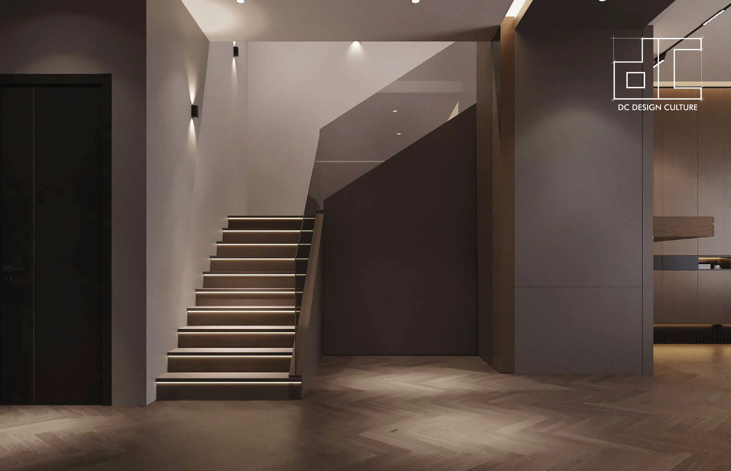 Aurora Sentral — illuminated staircase and hallway