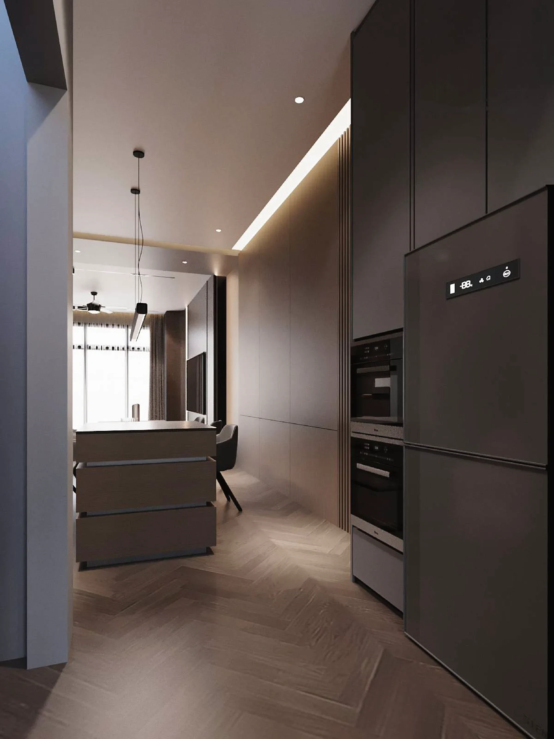 Aurora Sentral — kitchen appliance wall and circulation