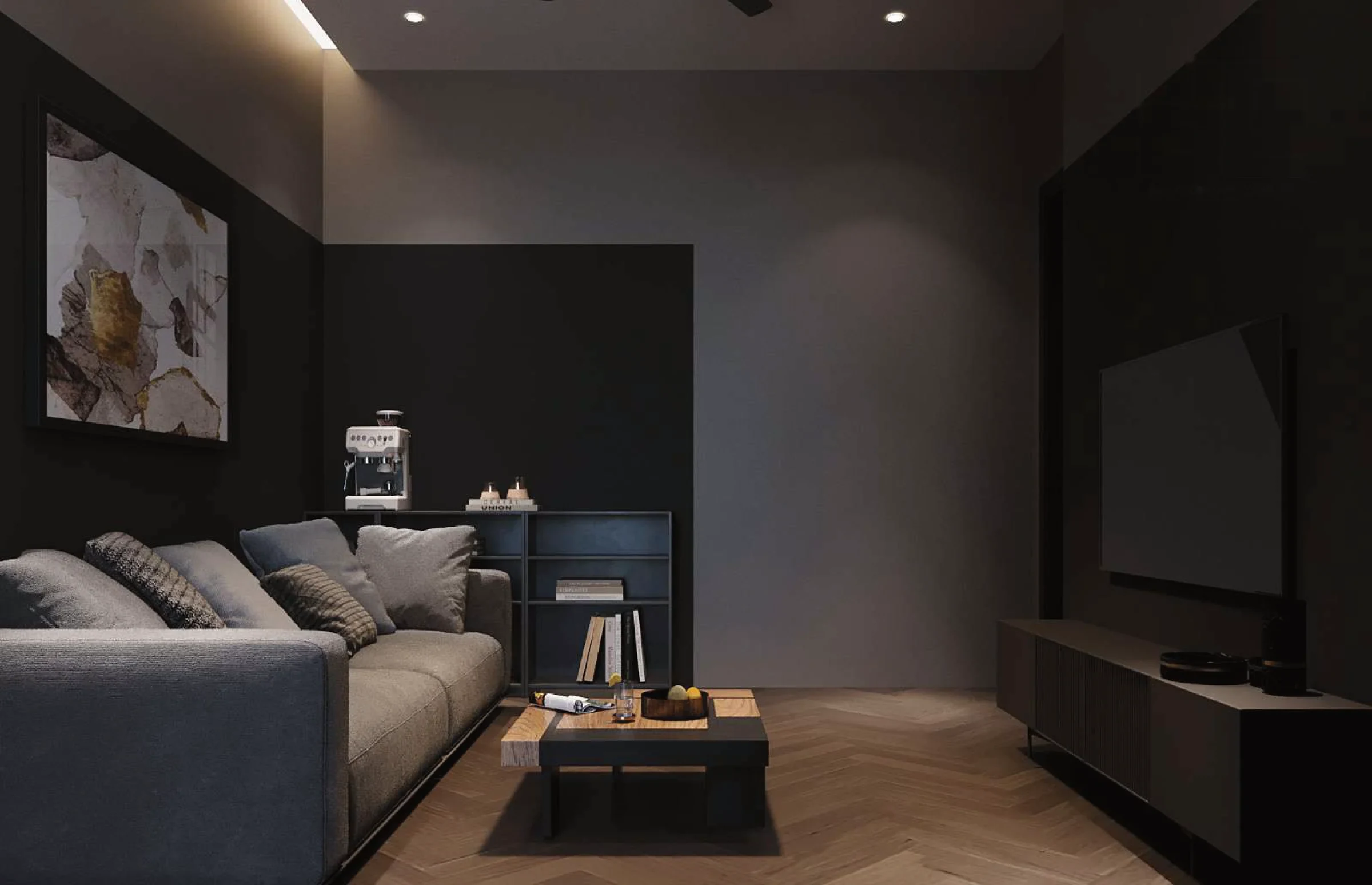 Aurora Sentral — secondary lounge and media wall
