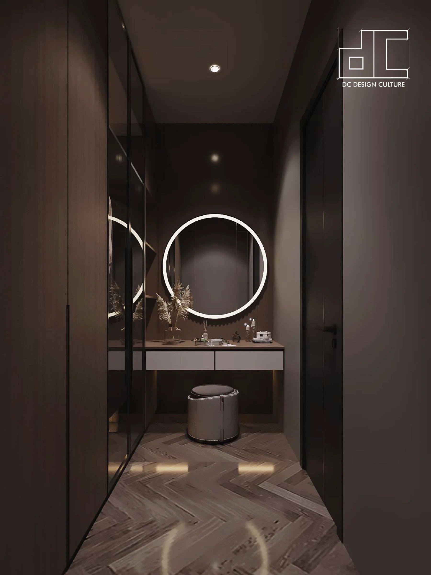 Aurora Sentral — dressing corridor and illuminated vanity