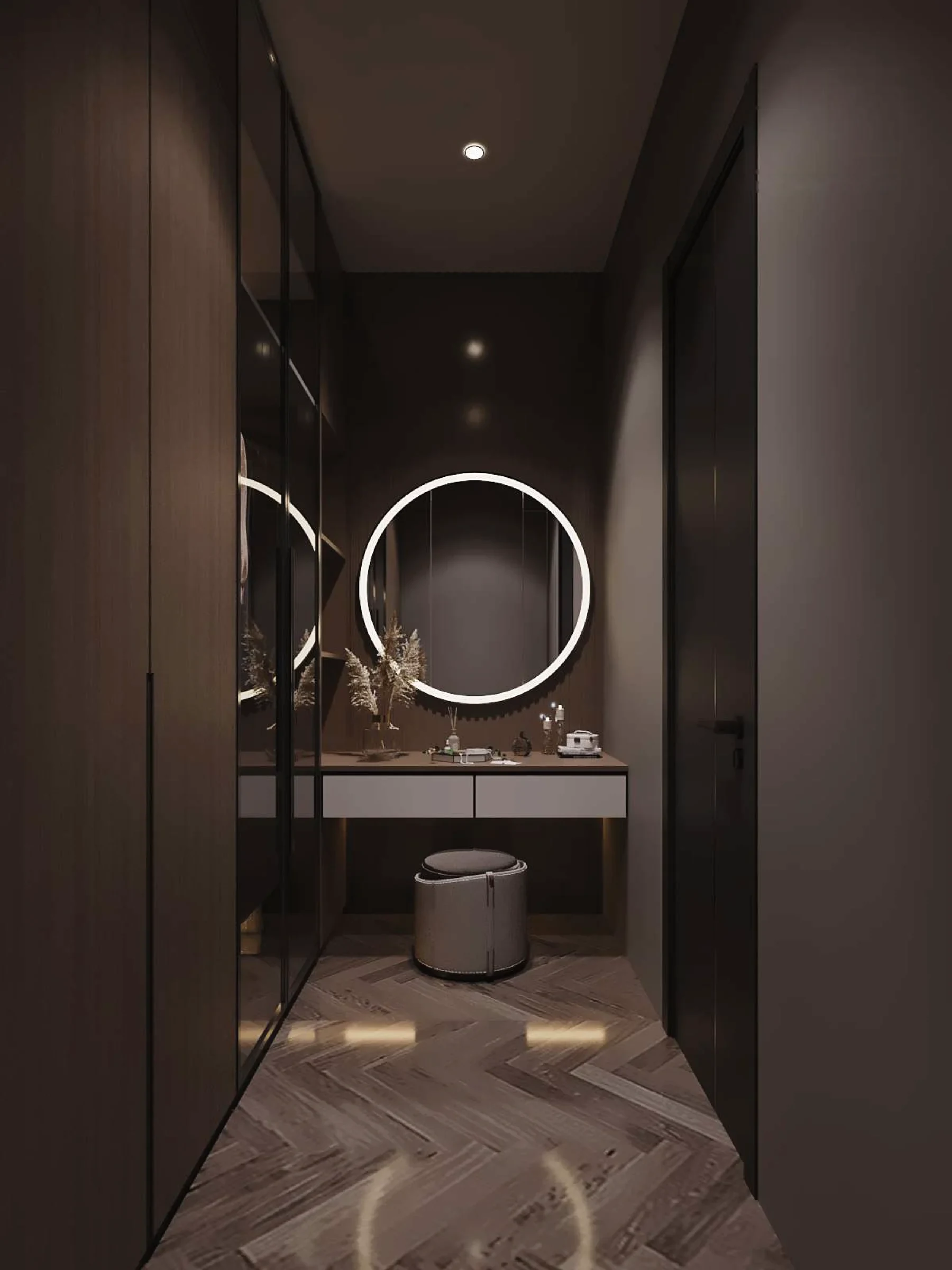 Aurora Sentral — dressing corridor and illuminated vanity