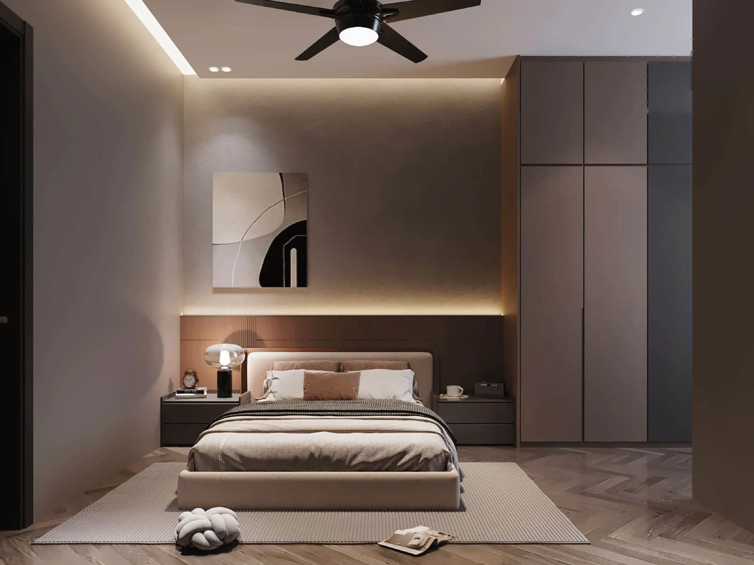 Aurora Sentral — bedroom with integrated headboard lighting