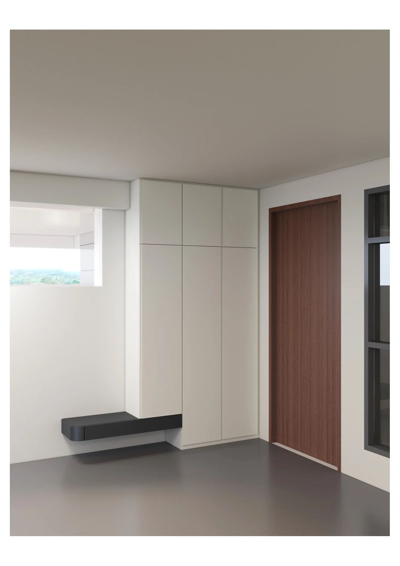 May Residence Study — minimal entry foyer and built-in cabinetry