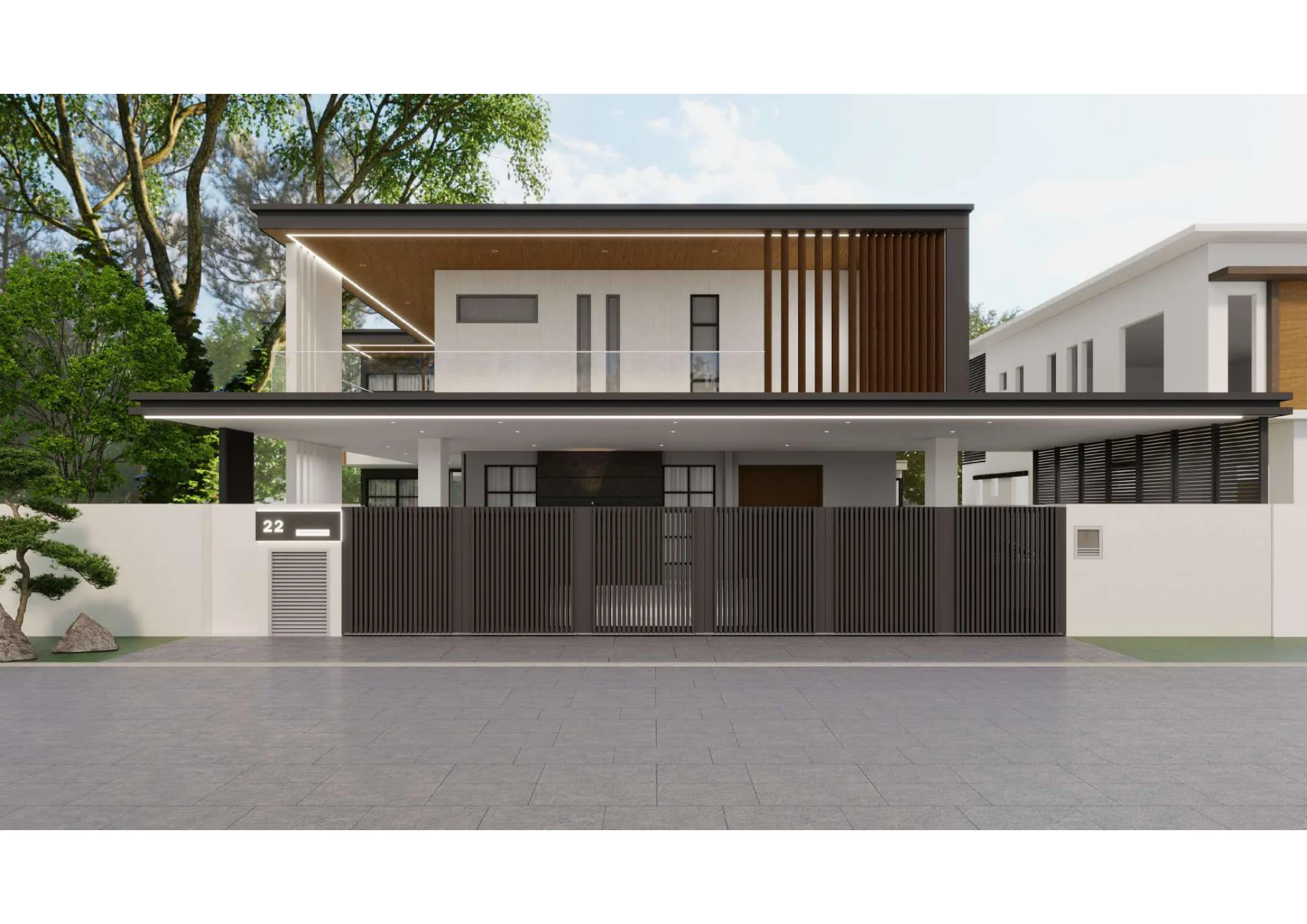 Residence 22 — front elevation and arrival