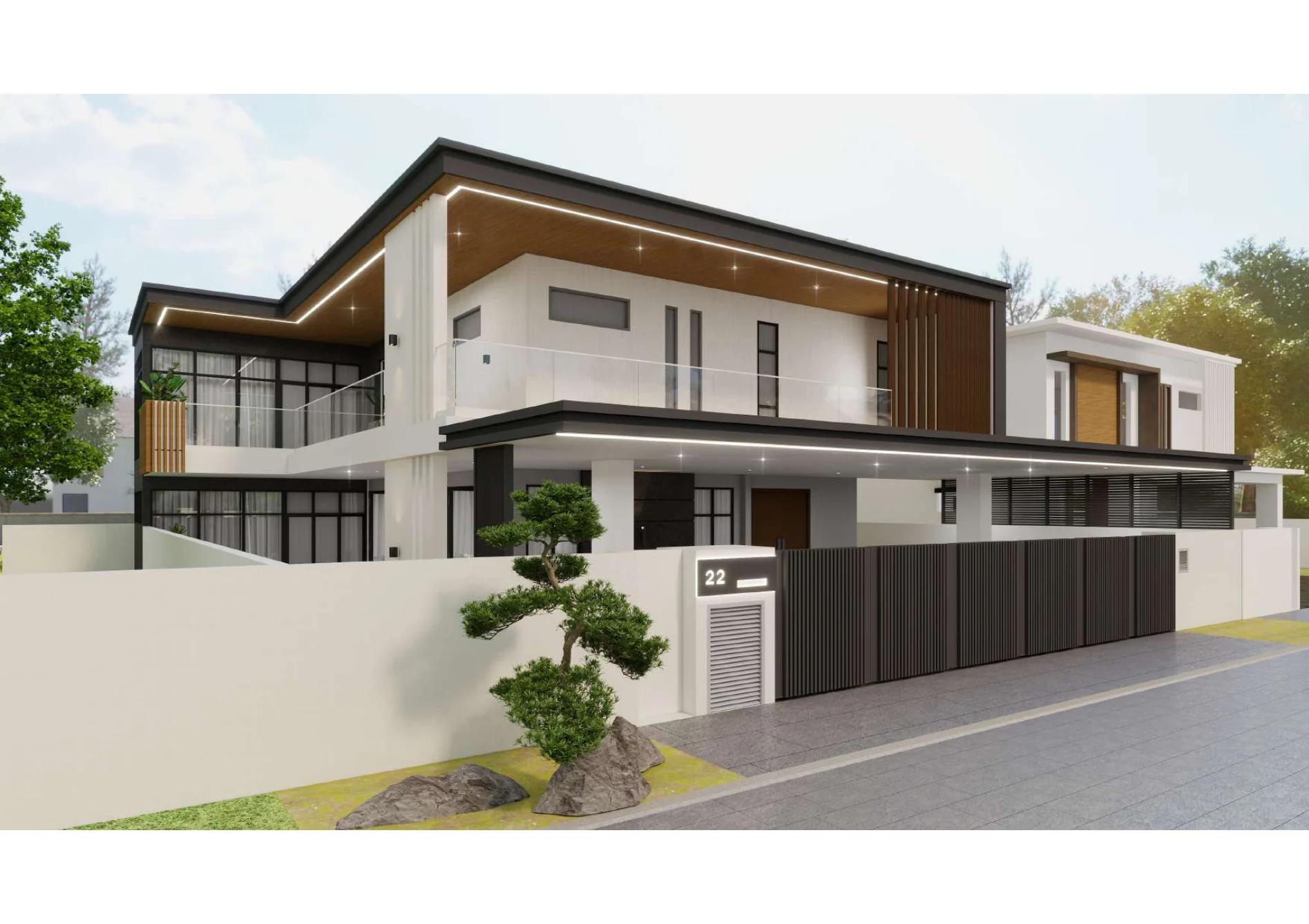 Residence 22 — front and side architectural perspective